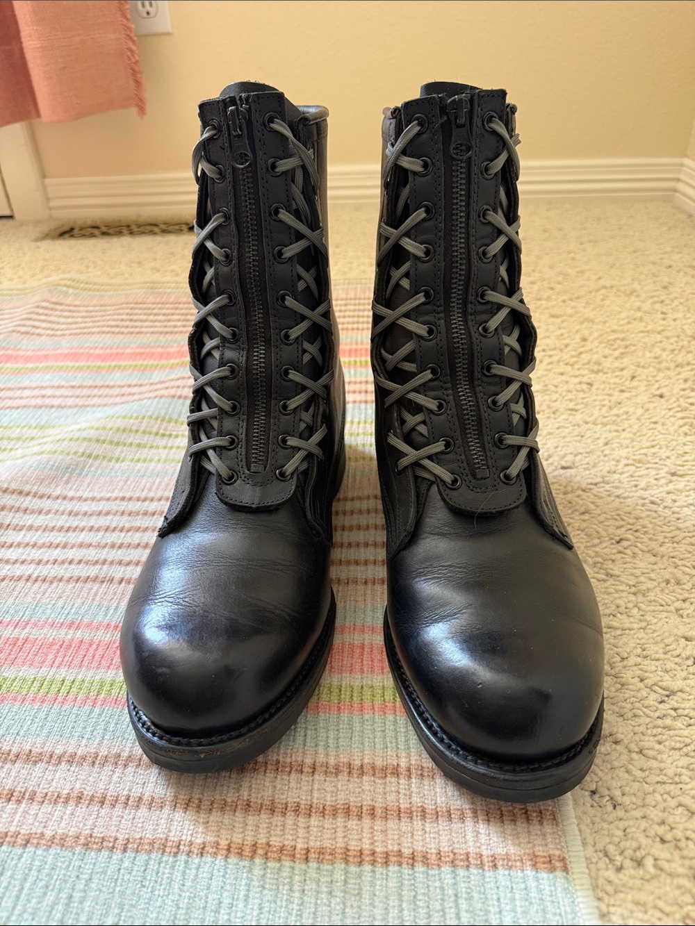 Size 10.5 Addison Shoe Company Black Leather Aviator Tactical Boots - Men
